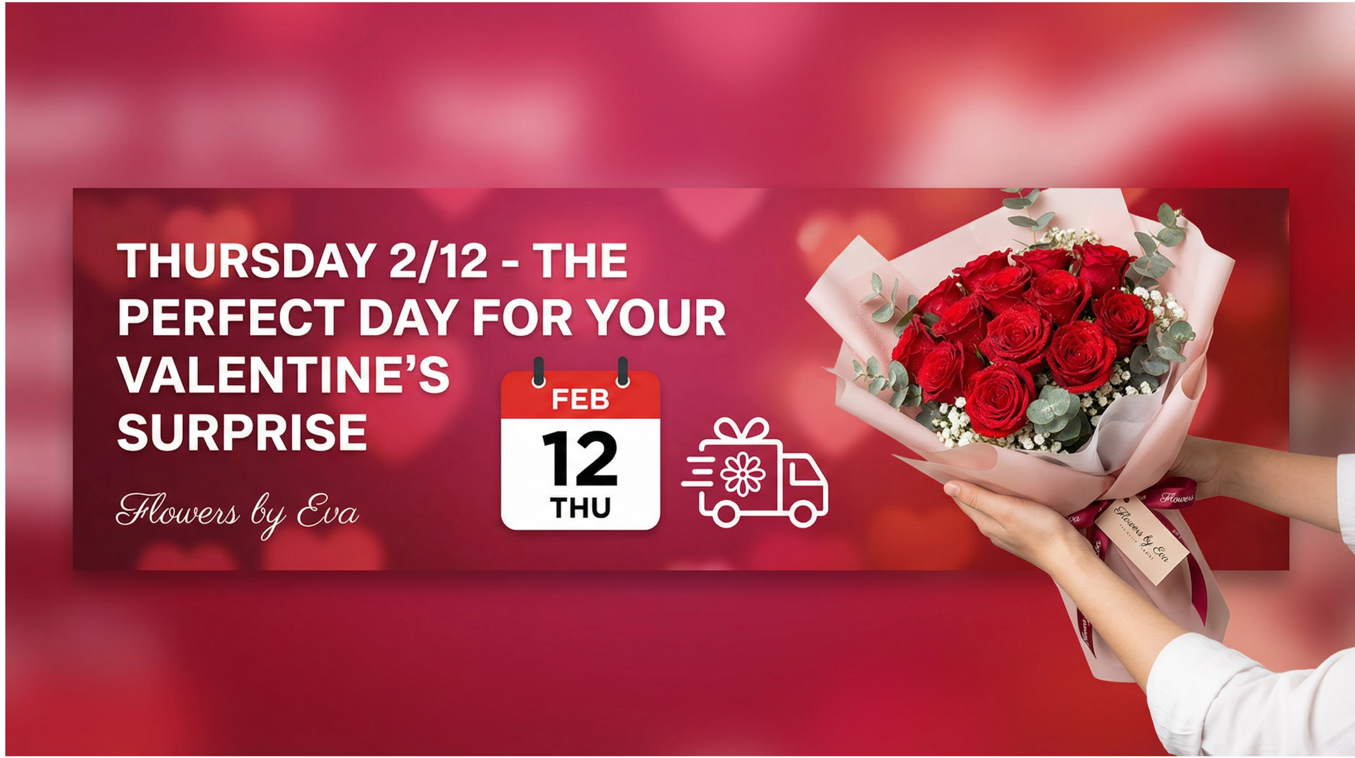 Thursday flower delivery showing why scheduling Valentine's roses for Thursday creates the perfect surprise timing before the busy Friday rush