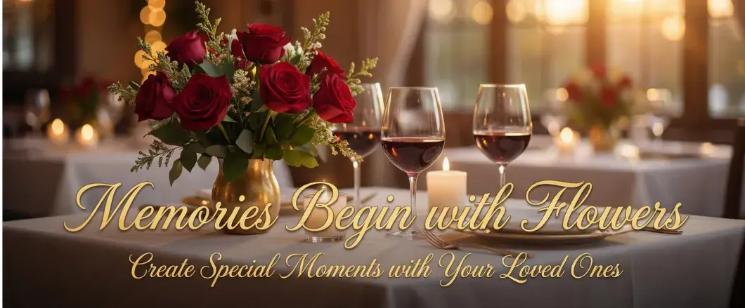Practical examples of using flowers to transform everyday places into romantic spaces: restaurant tables, hotel rooms, coffee shops, and home dining areas