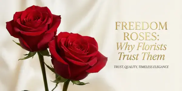 Premium Freedom roses showcasing rich red color, thick petals, and strong stems that florists trust for special occasions